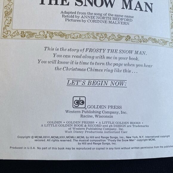 Vintage 1976 Little Golden Book & Record Of Frosty The Snowman. Read Along. USA. - Picture 4 of 13